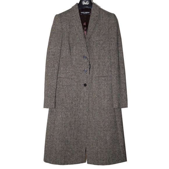 DOLCE & GABBANA Herringbone Tweed Wool Classic Coat Size IT 40 / US 4